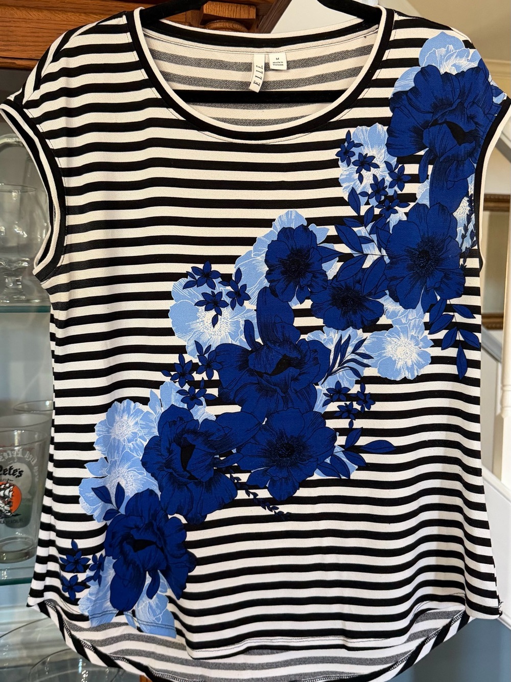 Elle Blue Floral Stripe Fabric Accent